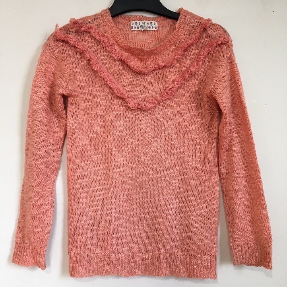 Pink Republic big girls light orange fringe trim pull over sweater